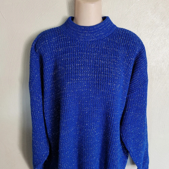 Bedford Fair Lifestyles Vintage 80's Royal Blue and Silver Tunic Sweater Size 1X - Picture 3 of 11
